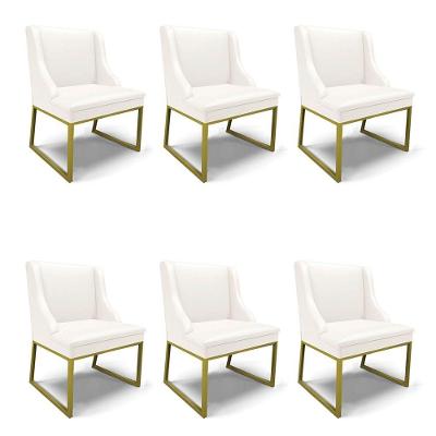 Cadeira Sala De Jantar Industrial Dourado Kit 6 Liz Sintético Bco D03 - D'rossi
