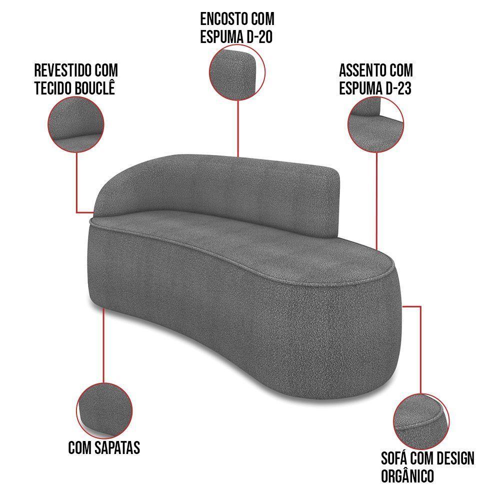 Sofá 3 Lugares Orgânico 180 Cm Morgan Bouclê Grafite D03 - D'rossi - 3