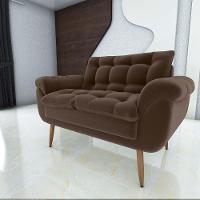 Sofá 2 Lugares Pequeno 1,25 Pés Em Madeira Maciça Xangai Matrix Veludo Marrom - 3