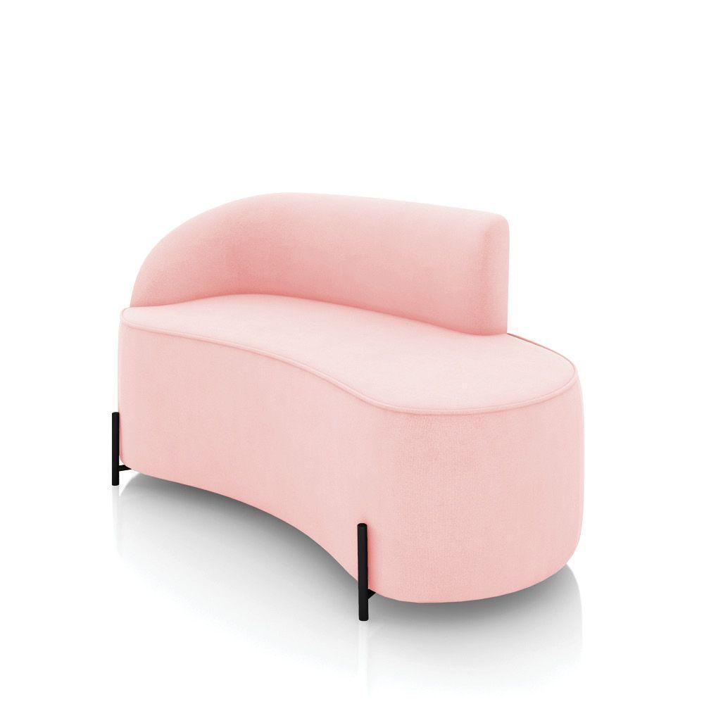 Sofá 2 Lugares Orgânico 140cm Pé Ferro Preto Morgan Suede Rosa Bebê D03 - D'rossi - 1