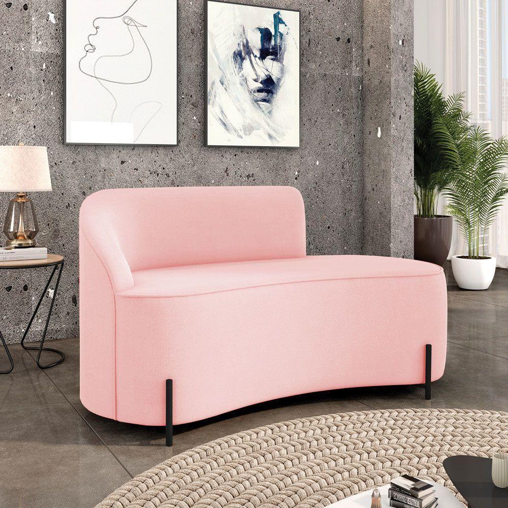 Sofá 2 Lugares Orgânico 140cm Pé Ferro Preto Morgan Suede Rosa Bebê D03 - D'rossi - 2