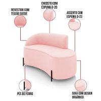 Sofá 2 Lugares Orgânico 140cm Pé Ferro Preto Morgan Suede Rosa Bebê D03 - D'rossi - 3