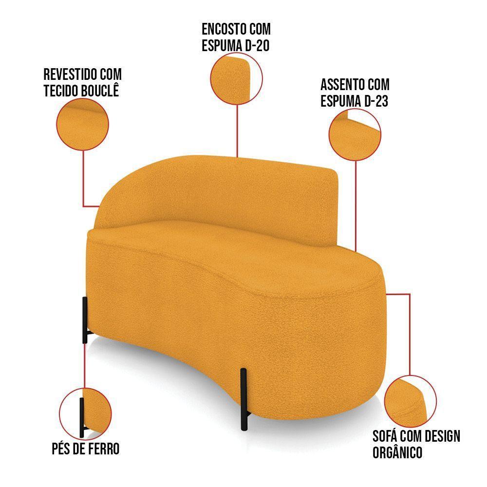Sofá 2 Lugares Orgânico 140cm Pé Ferro Preto Morgan Bouclê Mostarda D03 - D'rossi - 3