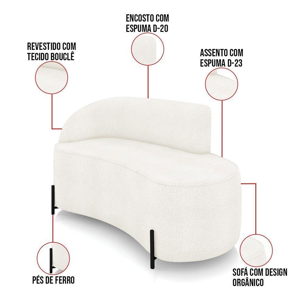 Sofá 2 Lugares Orgânico 140cm Pé Ferro Preto Morgan Bouclê Off White D03 - D'rossi - 3