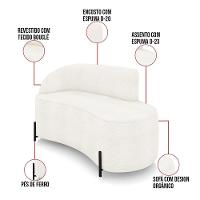 Sofá 2 Lugares Orgânico 140cm Pé Ferro Preto Morgan Bouclê Off White D03 - D'rossi - 3