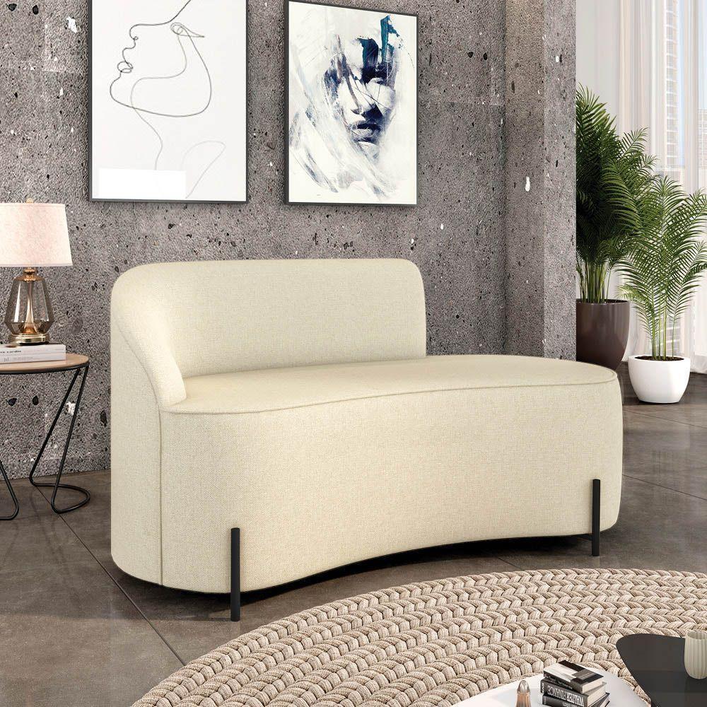 Sofá 2 Lugares Orgânico 140cm Pé Ferro Preto Morgan Linho Bege D03 - D'rossi - 2