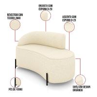 Sofá 2 Lugares Orgânico 140cm Pé Ferro Preto Morgan Linho Bege D03 - D'rossi - 3