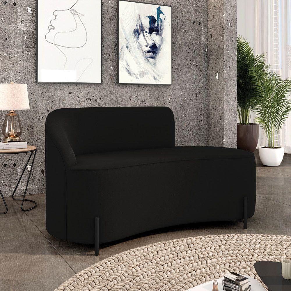 Sofá 2 Lugares Orgânico 140cm Pé Ferro Preto Morgan Suede Preto D03 - D'rossi - 2
