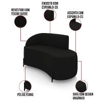 Sofá 2 Lugares Orgânico 140cm Pé Ferro Preto Morgan Suede Preto D03 - D'rossi - 3