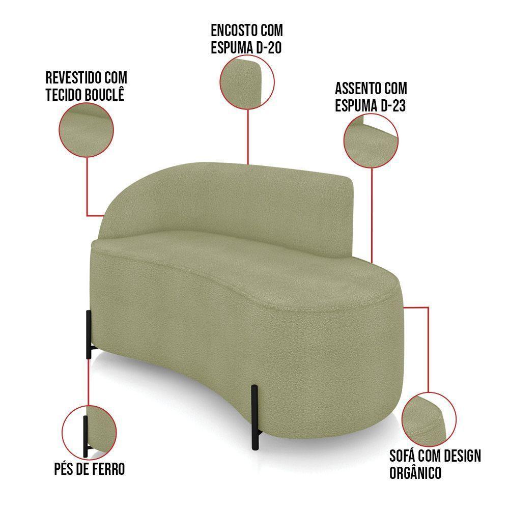 Sofá 2 Lugares Orgânico 140cm Pé Ferro Preto Morgan Bouclê Pistache D03 - D'rossi - 3