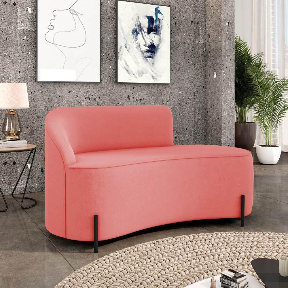 Sofá 2 Lugares Orgânico 140cm Pé Ferro Preto Morgan Suede Rosê D03 - D'rossi - 2