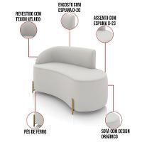 Sofá 2 Lugares Orgânico 140cm Pé Dourado Morgan Veludo Cinza D03 - D'rossi - 3