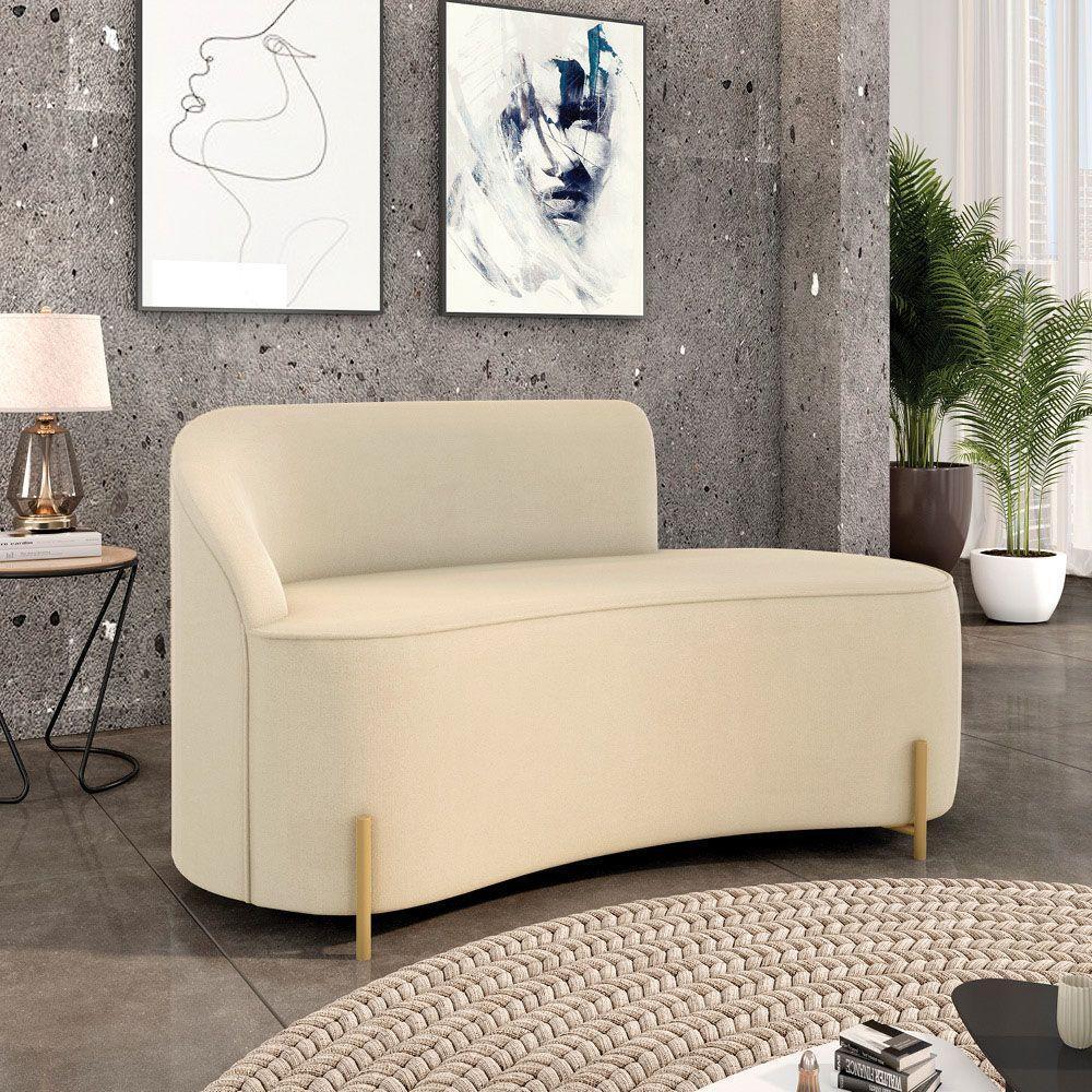 Sofá 2 Lugares Orgânico 140cm Pé Dourado Morgan Suede Bege D03 - D'rossi - 2