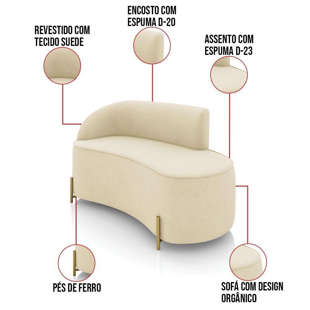Sofá 2 Lugares Orgânico 140cm Pé Dourado Morgan Suede Bege D03 - D'rossi - 3