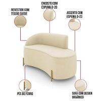Sofá 2 Lugares Orgânico 140cm Pé Dourado Morgan Suede Bege D03 - D'rossi - 3
