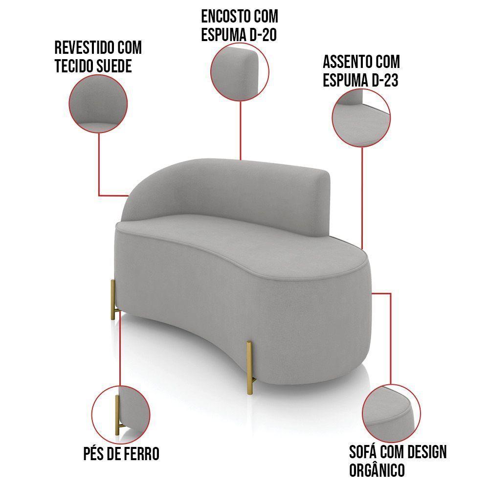 Sofá 2 Lugares Orgânico 140cm Pé Dourado Morgan Suede Cinza D03 - D'rossi - 3