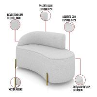 Sofá 2 Lugares Orgânico 140cm Pé Dourado Morgan Linho Cinza D03 - D'rossi - 3