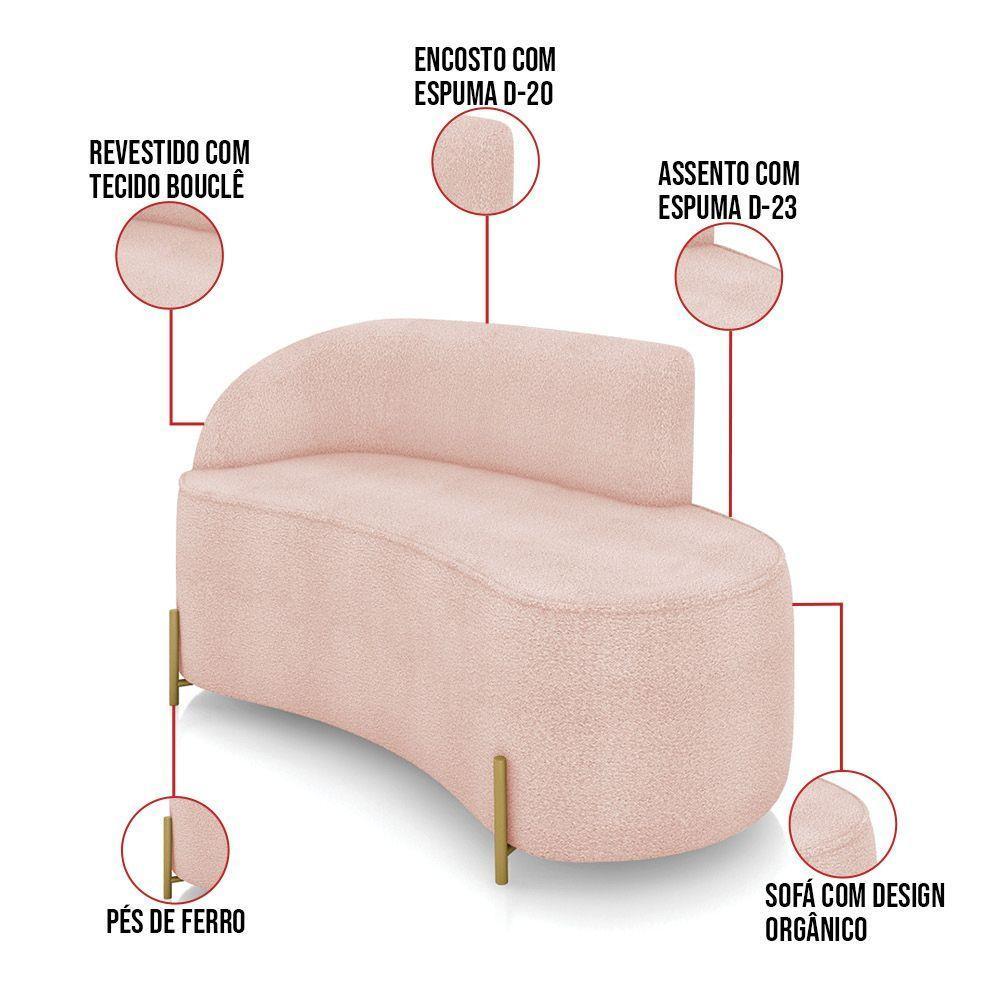 Sofá 2 Lugares Orgânico 140cm Pé Dourado Morgan Bouclê Rosê D03 - D'rossi - 3