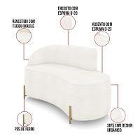Sofá 2 Lugares Orgânico 140cm Pé Dourado Morgan Bouclê Off White D03 - D'rossi - 3