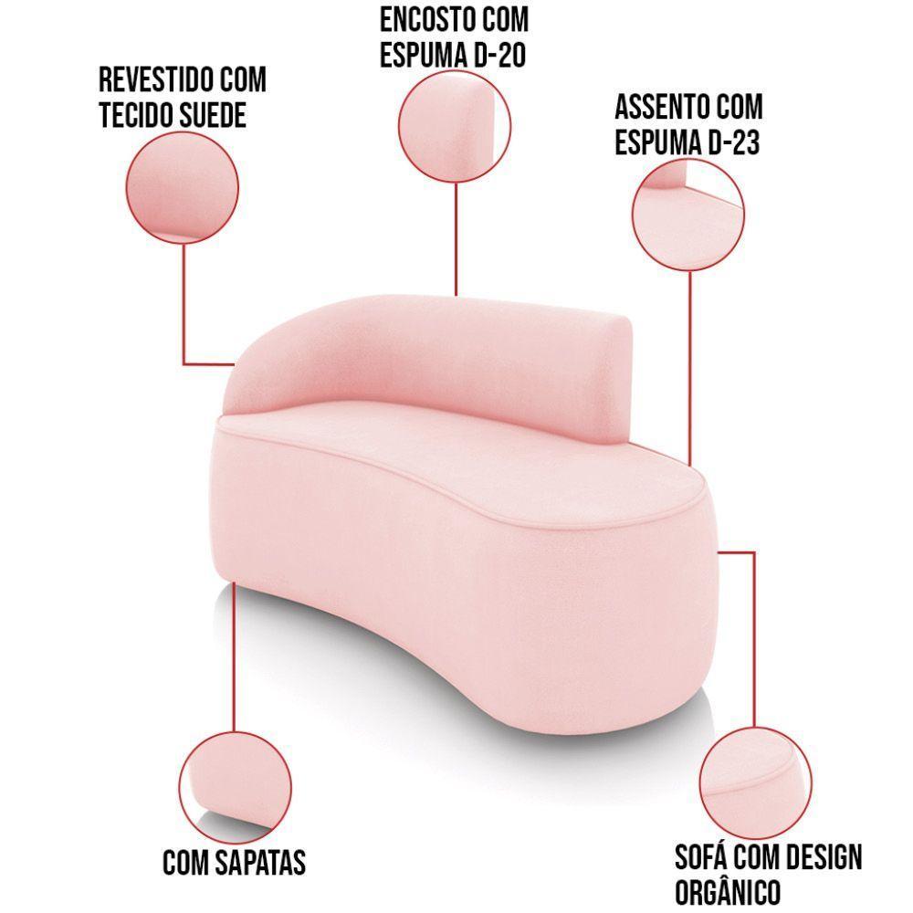 Sofá 2 Lugares Orgânico 140cm Morgan E Poltrona Lua Suede Rosa Bebê D03 - D'rossi - 3
