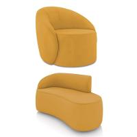 Sofá 2 Lugares Orgânico 140cm Morgan E Poltrona Lua Veludo Mostarda D03 - D'rossi - 1