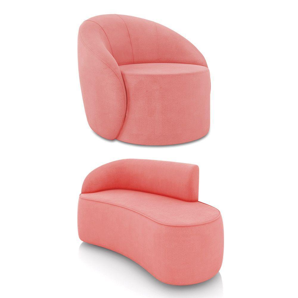 Sofá 2 Lugares Orgânico 140cm Morgan E Poltrona Lua Suede Rosê D03 - D'rossi - 1