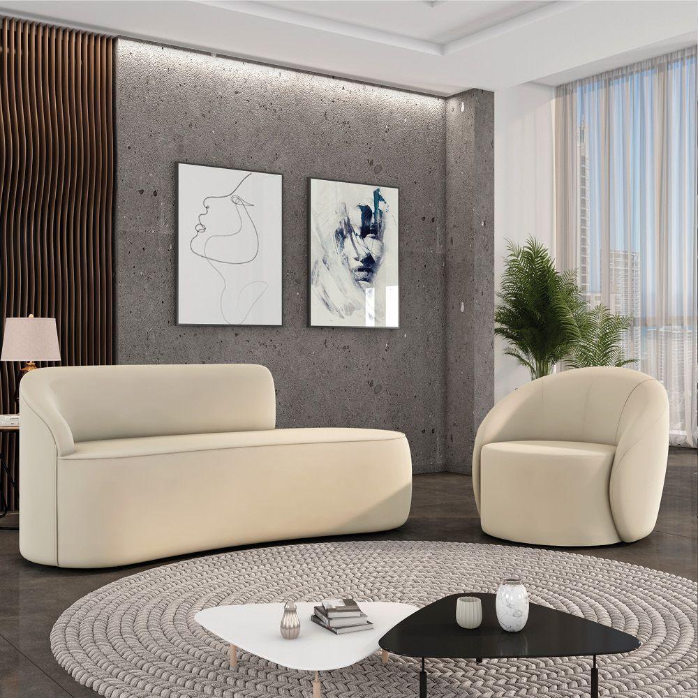 Sofá 2 Lugares Orgânico 140cm Morgan E Poltrona Lua Veludo Bege D03 - D'rossi - 2