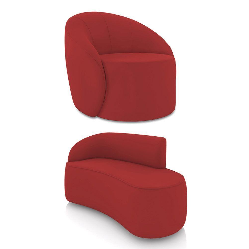 Sofá 2 Lugares Orgânico 140cm Morgan E Poltrona Lua Veludo Marsala D03 - D'rossi - 1