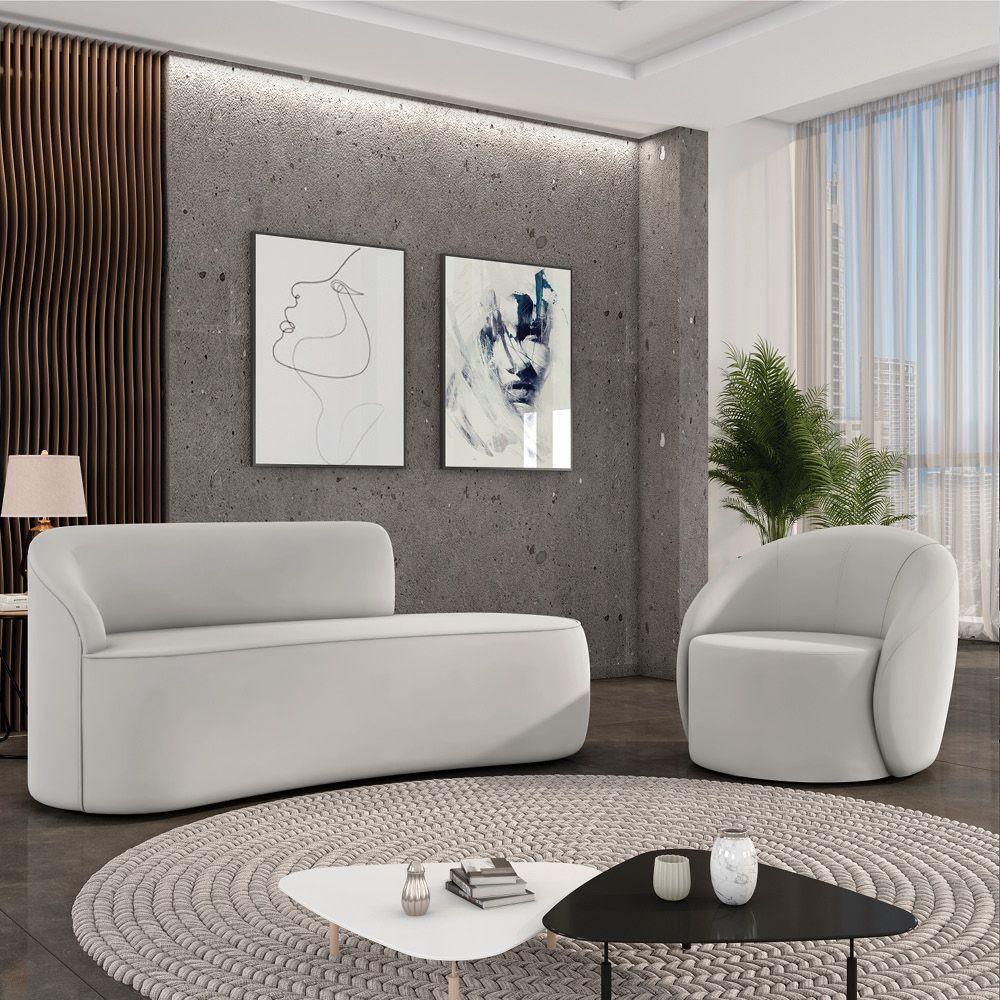 Sofá 2 Lugares Orgânico 140cm Morgan E Poltrona Lua Veludo Cinza D03 - D'rossi - 2