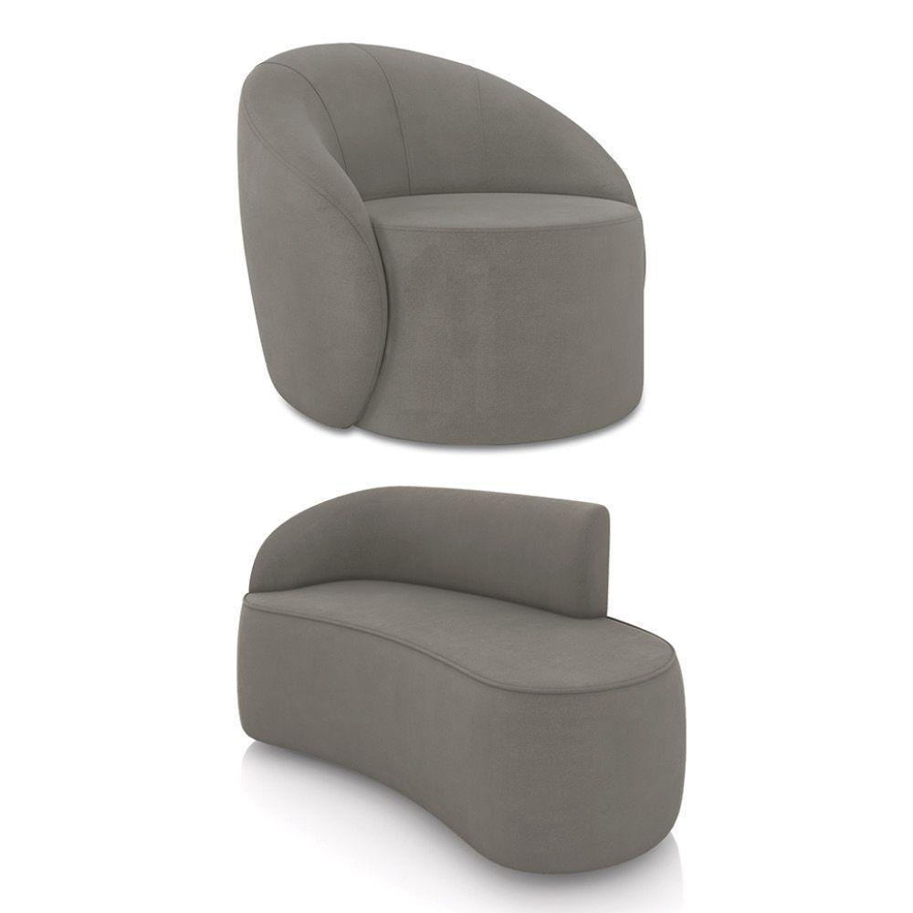 Sofá 2 Lugares Orgânico 140cm Morgan E Poltrona Lua Suede Grafite D03 - D'rossi - 1