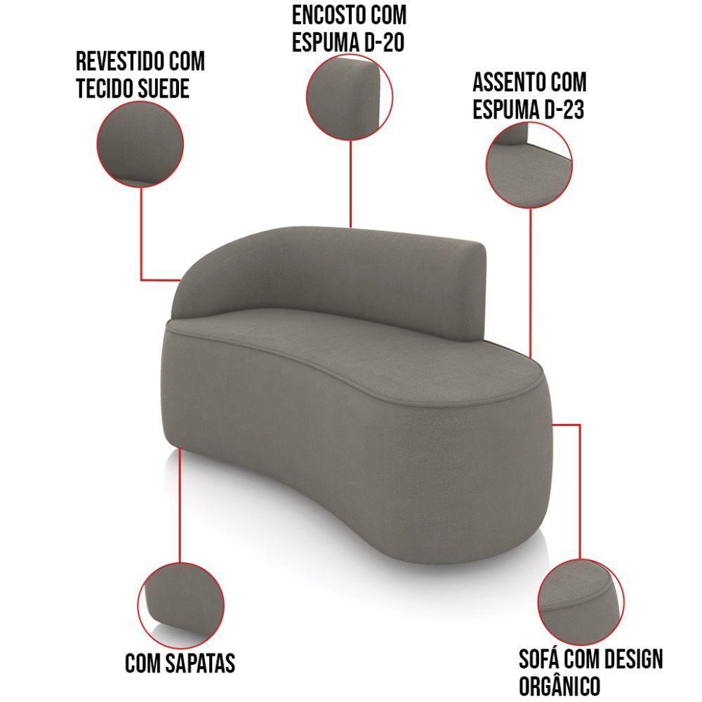 Sofá 2 Lugares Orgânico 140cm Morgan E Poltrona Lua Suede Grafite D03 - D'rossi - 3