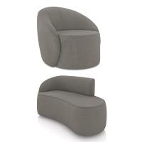 Sofá 2 Lugares Orgânico 140cm Morgan E Poltrona Lua Suede Grafite D03 - D'rossi - 1