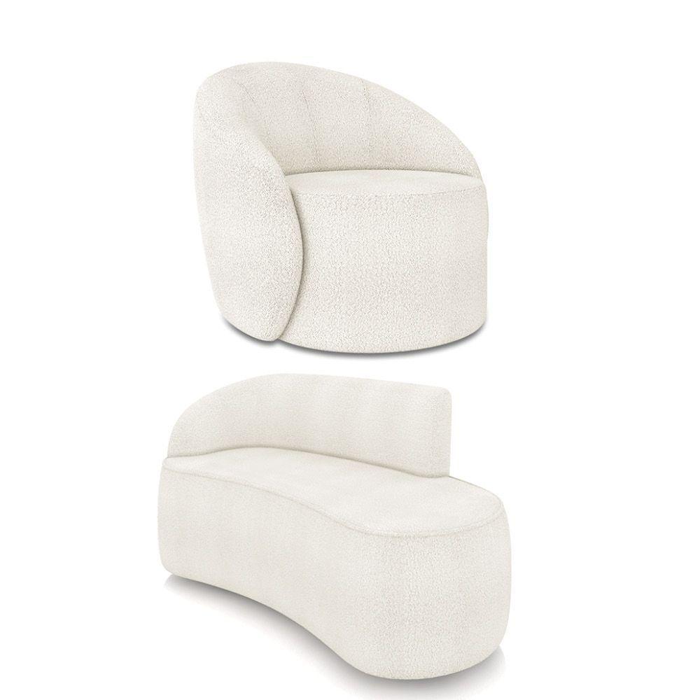 Sofá 2 Lugares Orgânico 140cm Morgan E Poltrona Lua Bouclê Off White D03 - D'rossi - 1
