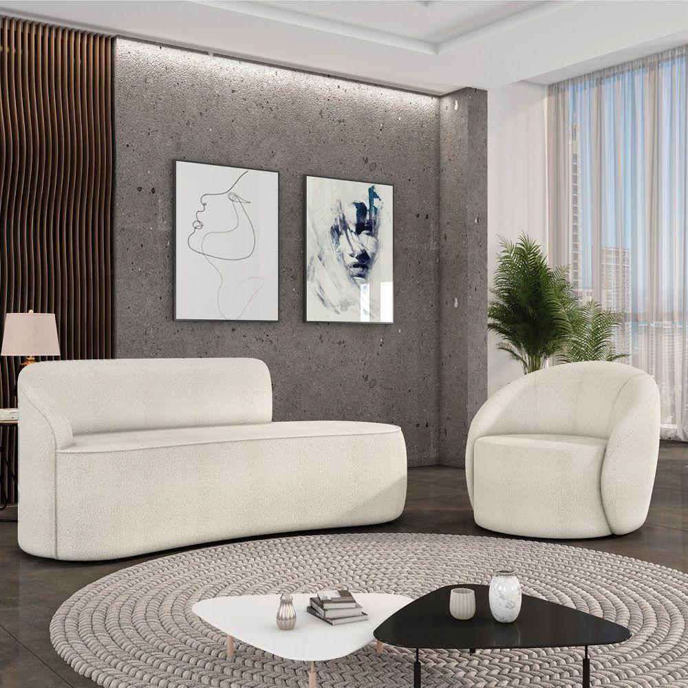 Sofá 2 Lugares Orgânico 140cm Morgan E Poltrona Lua Bouclê Off White D03 - D'rossi - 2