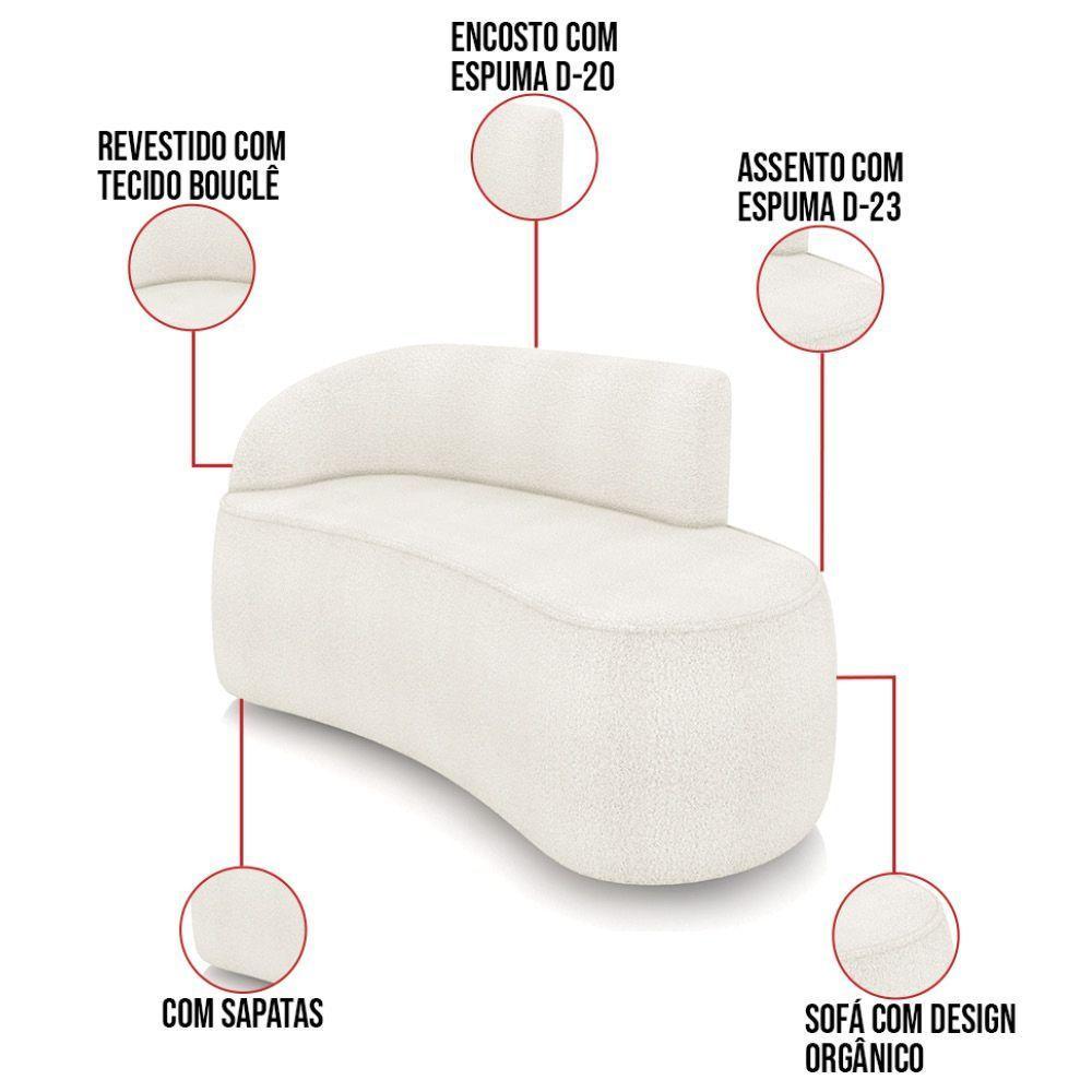 Sofá 2 Lugares Orgânico 140cm Morgan E Poltrona Lua Bouclê Off White D03 - D'rossi - 3