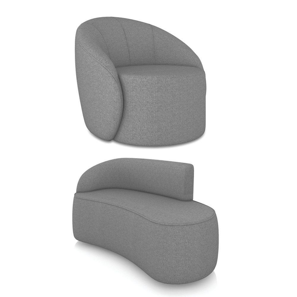 Sofá 2 Lugares Orgânico 140cm Morgan E Poltrona Lua Linho Grafite D03 - D'rossi - 1