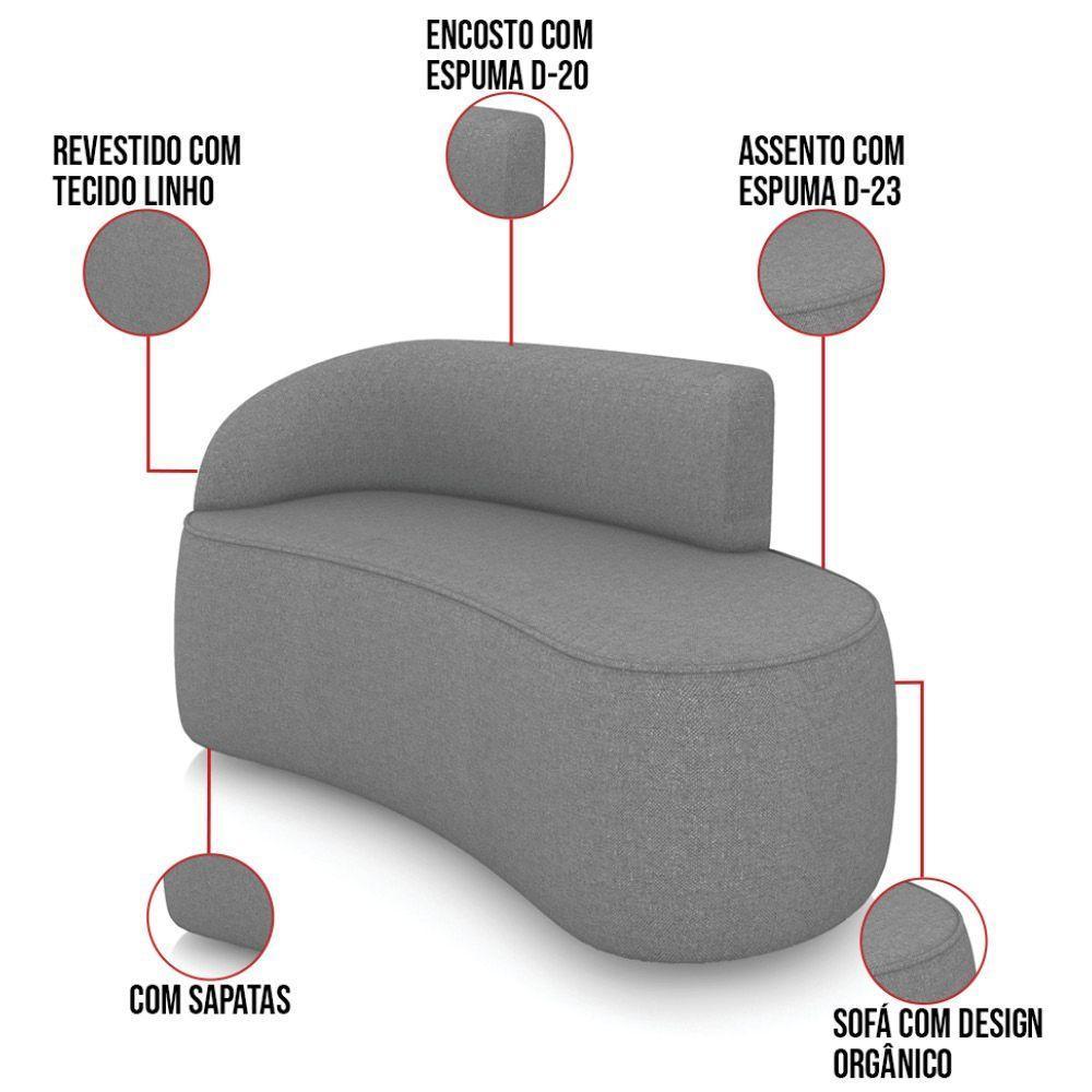 Sofá 2 Lugares Orgânico 140cm Morgan E Poltrona Lua Linho Grafite D03 - D'rossi - 3