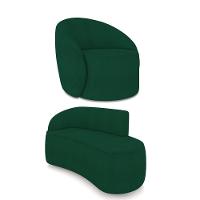 Sofá 2 Lugares Orgânico 140cm Morgan E Poltrona Lua Bouclê Verde D03 - D'rossi - 1