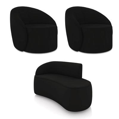 Sofá 2 Lugares Orgânico 140cm Morgan E 2 Poltronas Lua Veludo Preto D03 - D'rossi