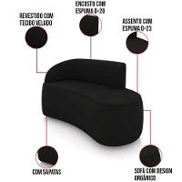 Sofá 2 Lugares Orgânico 140cm Morgan E 2 Poltronas Lua Veludo Preto D03 - D'rossi - 3