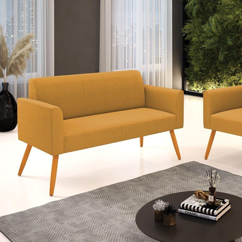 Sofá 2 Lugares Namoradeira Pé Palito Castanho Marisa Bouclê Mostarda D03 - D'rossi - 2