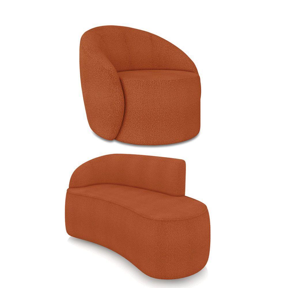 Sofá 2 Lugares Orgânico 140cm Morgan E Poltrona Lua Bouclê Terracota D03 - D'rossi - 1