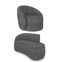 Sofá 2 Lugares Orgânico 140cm Morgan E Poltrona Lua Bouclê Grafite D03 - D'rossi - 1