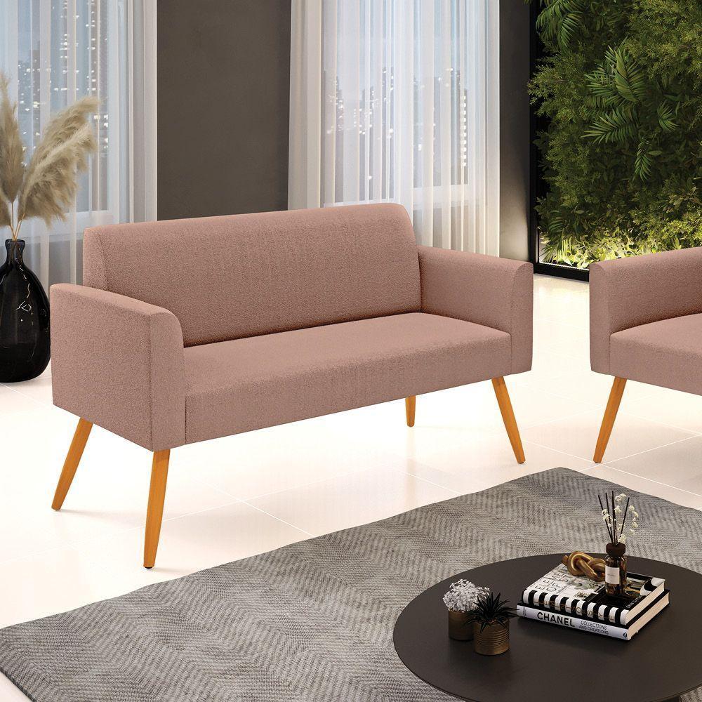 Sofá 2 Lugares Namoradeira Pé Palito Castanho Marisa Bouclê Rosê D03 - D'rossi - 2