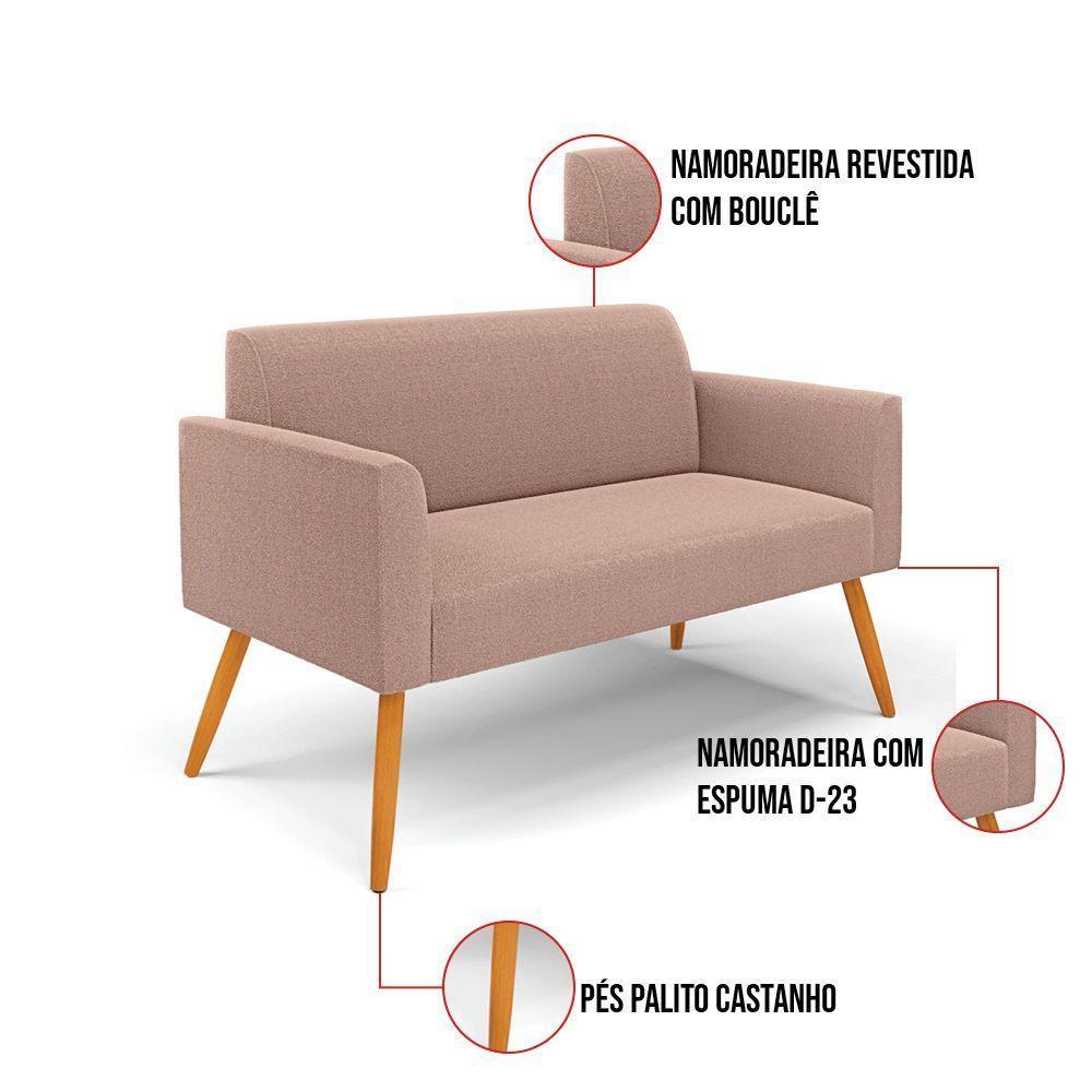 Sofá 2 Lugares Namoradeira Pé Palito Castanho Marisa Bouclê Rosê D03 - D'rossi - 3