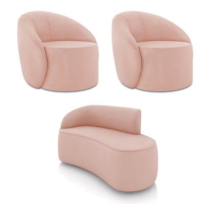 Sofá 2 Lugares Orgânico 140cm Morgan E 2 Poltronas Lua Veludo Rose D03 - D'rossi