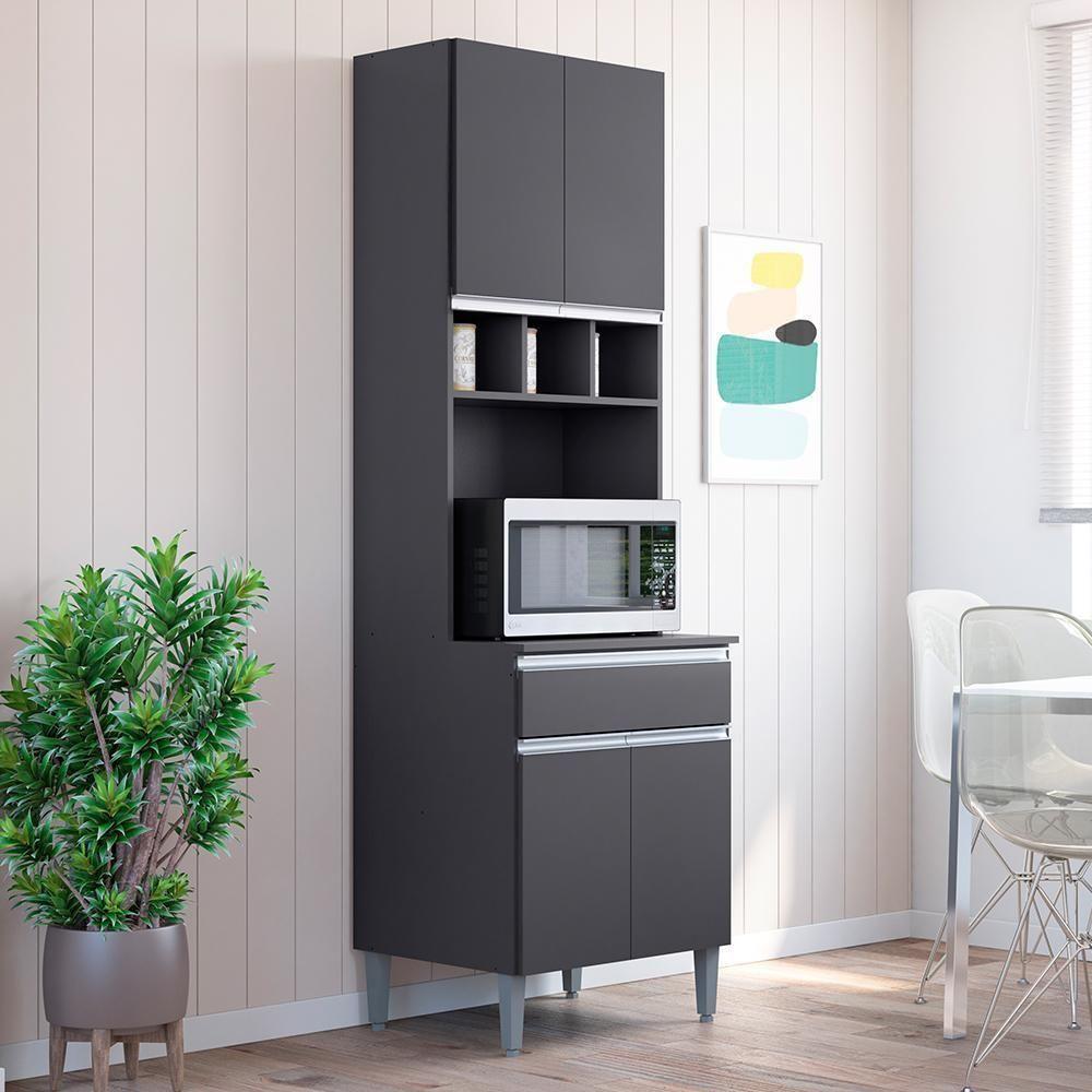 Paneleiro Duplo Andréia 4 Portas E 1 Gaveta Cinza - Ajl Móveis Cinza - 5