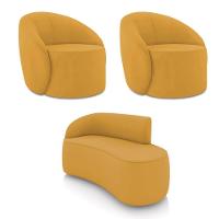 Sofá 2 Lugares Orgânico 140cm Morgan E 2 Poltronas Lua Veludo Mostarda D03 - D'rossi - 1