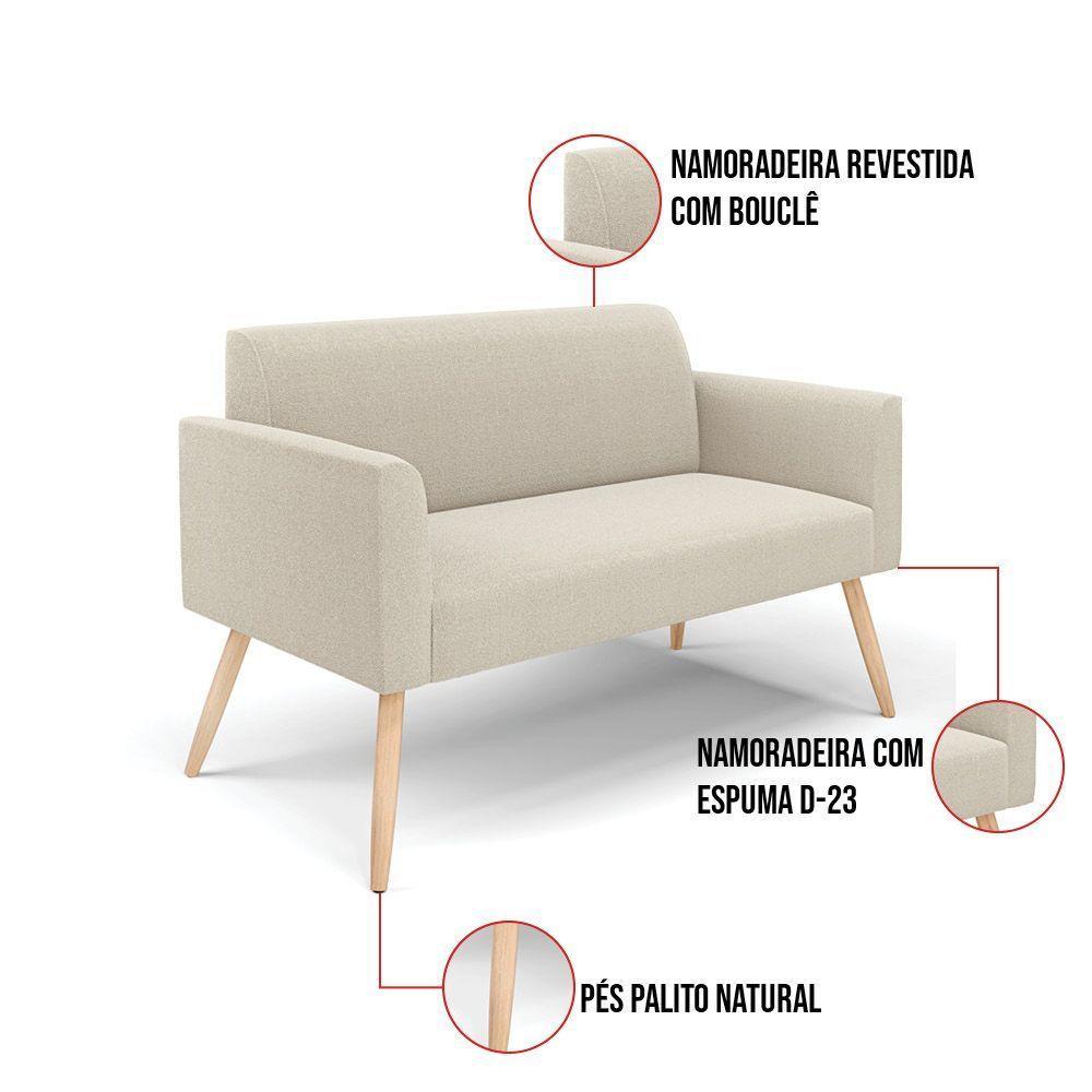 Sofá 2 Lugares Namoradeira Pé Palito Natural Marisa Bouclê Bege D03 - D'rossi - 3