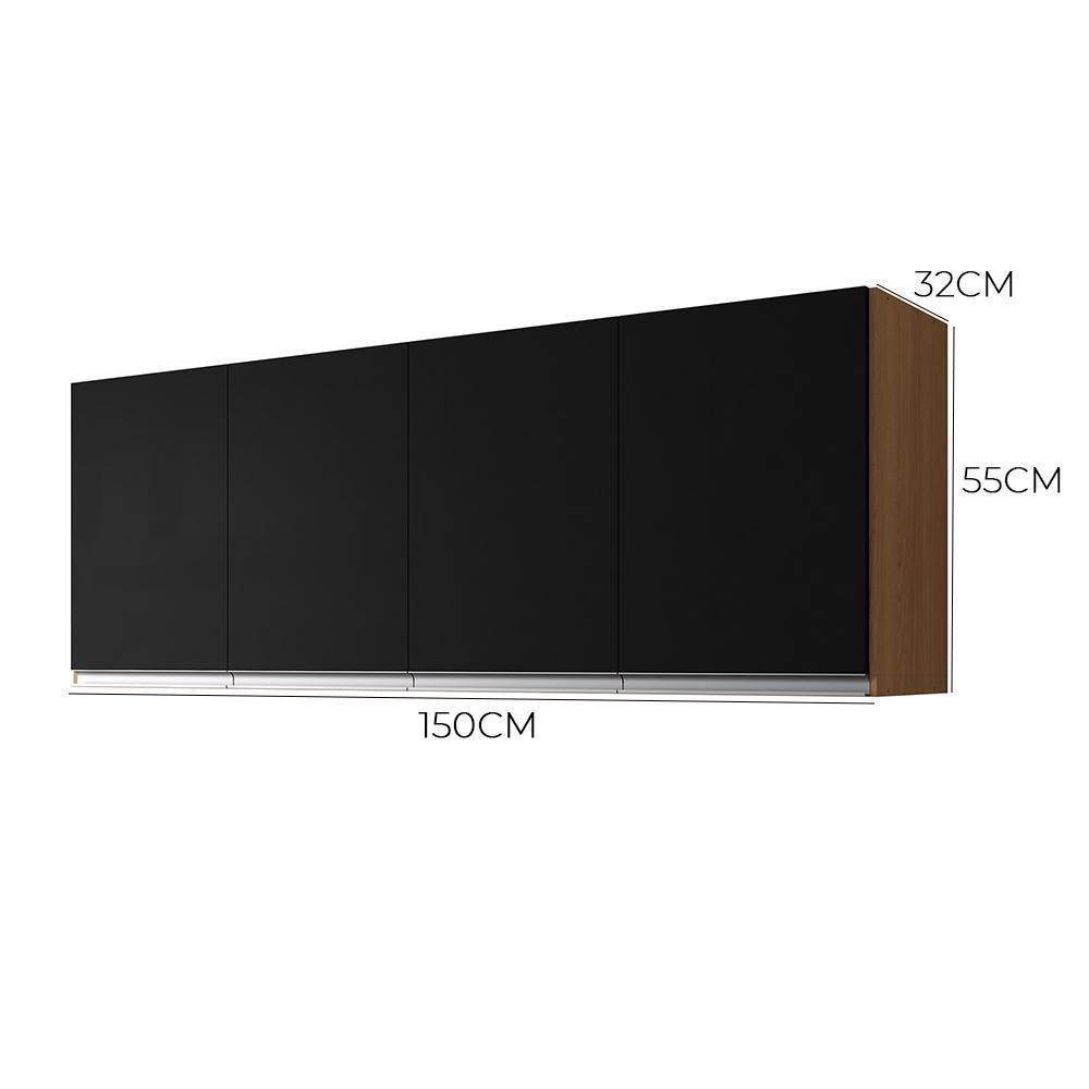 Kit De Cozinha Andréia Balcão 150cm Amêndoa-preto Com Tampo Mdp E Aéreo - Ajl Móveis Amêndoa-preto - 4